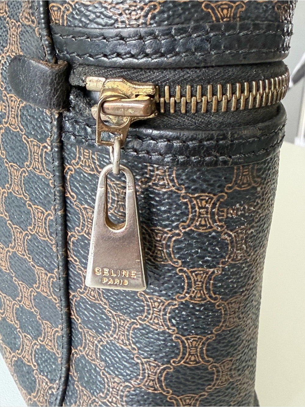 Vintage Celine Purse Satchel Vanity Bag PVC in Triomphe Pattern Brown/Black Rare - Picture 3 of 11